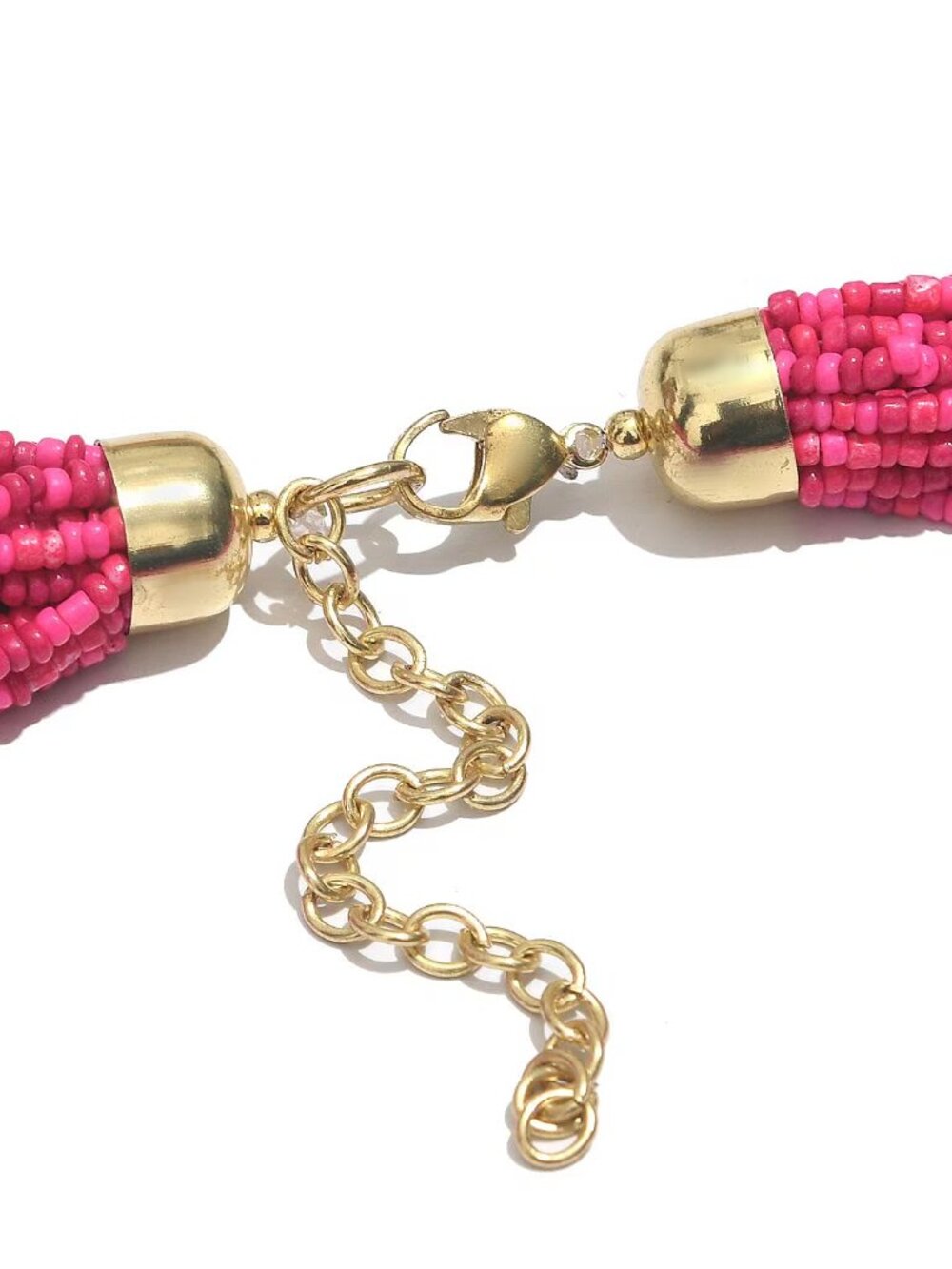 Fuchsia Seed Beaded Multi Layered Necklace 20-22 inches in Goldtone - NEW - Picture 4 of 4
